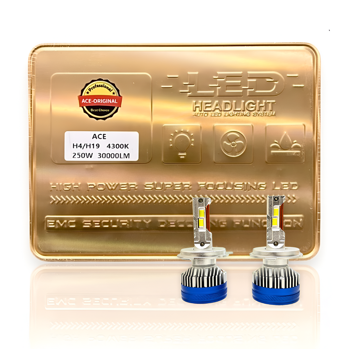 ACE H4 4300K 250W LED Headlight Bulb, Golden Box