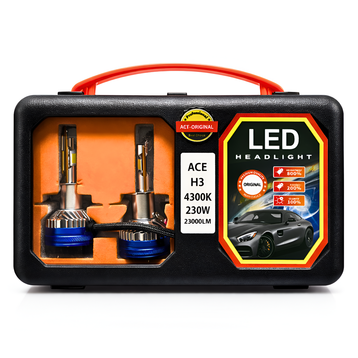 ACE AUTOS | H3 LED Headlight Bulb 4300K (Warm White), 230W (Set of 2 Bulbs)