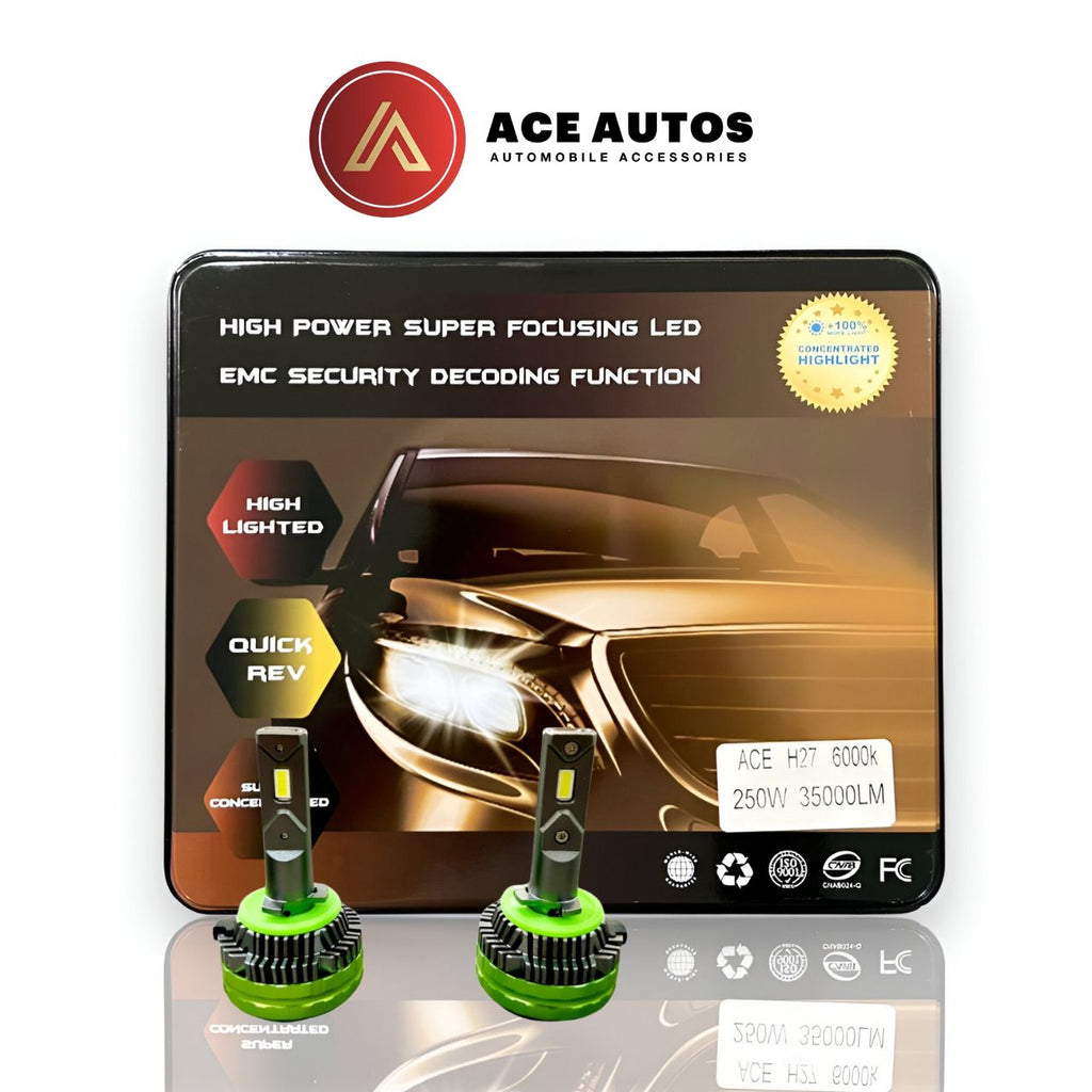 ACE AUTOS | H27 LED Headlight Bulb 6000K, 250W (Set of 2 Bulbs)