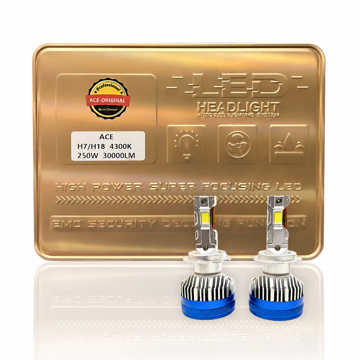 ACE AUTOS | H7/H19 LED Headlight Bulb 4300K, 250W (Set of 2 Bulbs)