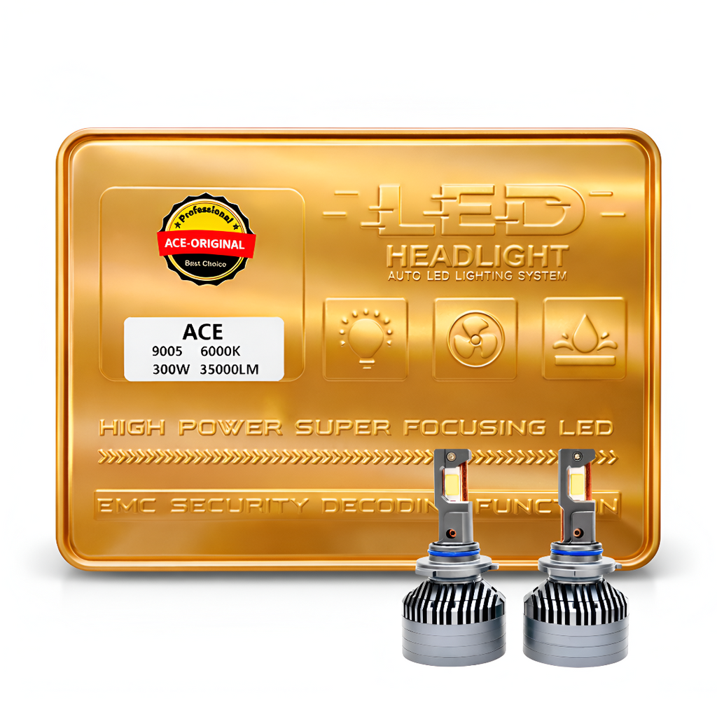 ACE AUTOS | 9005 LED Headlight Bulb 6000K, 300W (Set of 2 Bulbs)