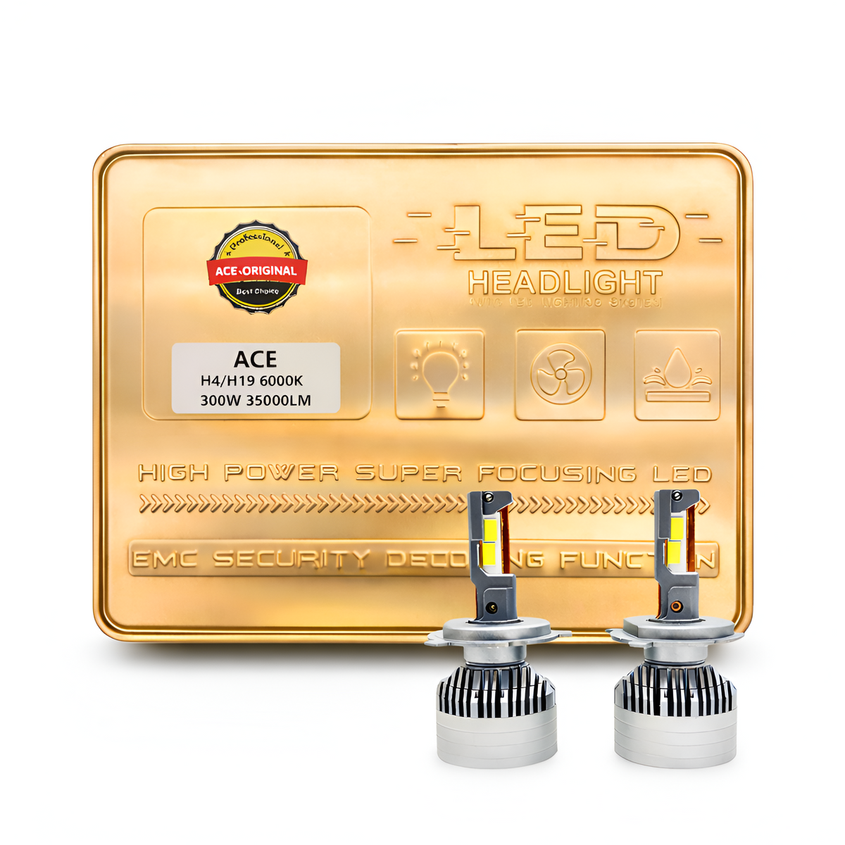 ACE AUTOS | H4/H19 LED Headlight Bulb 6000K, 300W (Set of 2 Bulbs)