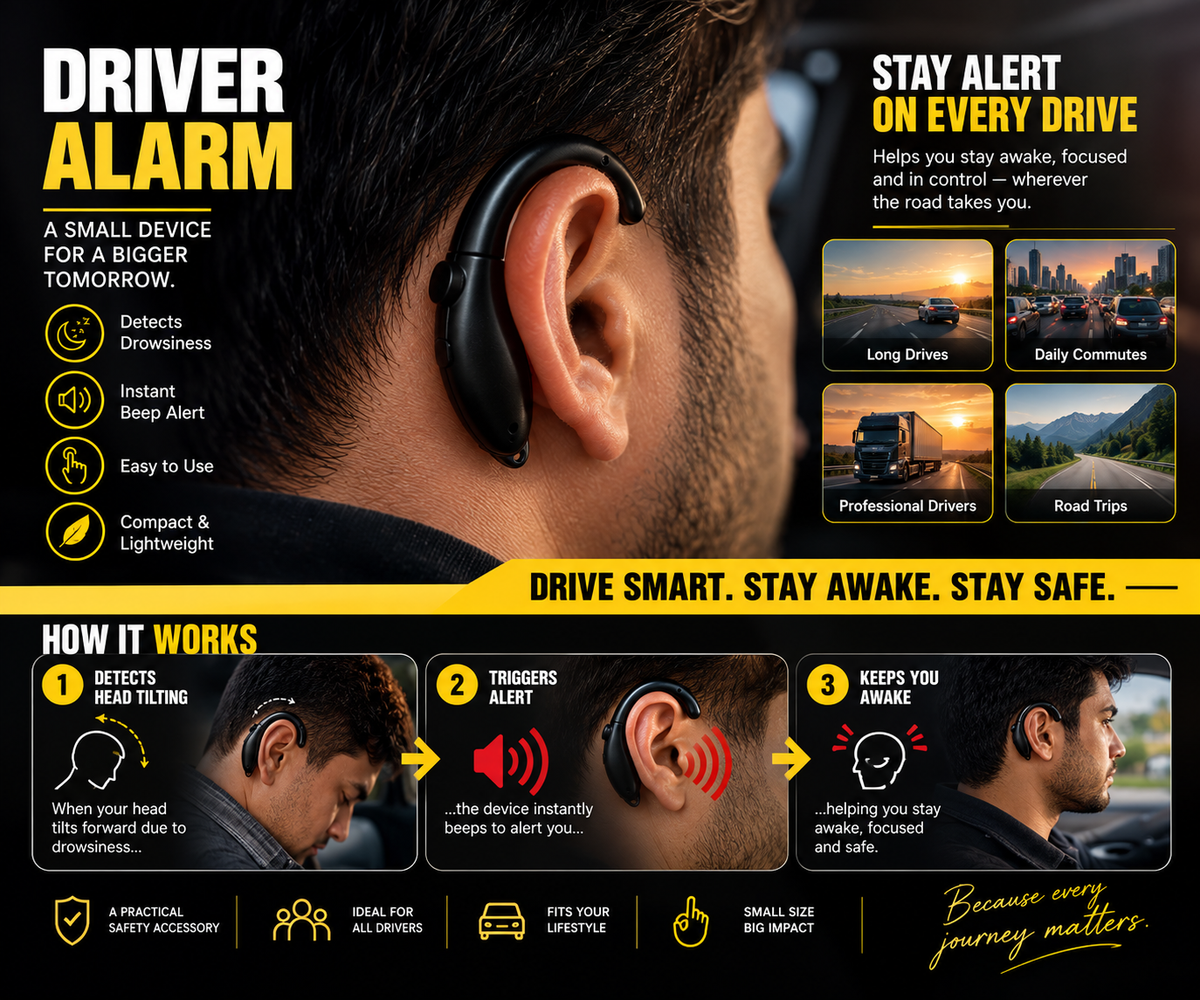 Wake-Up Car Driver Anti-Sleep Alarm – (Flexi Ear-Hook Design)