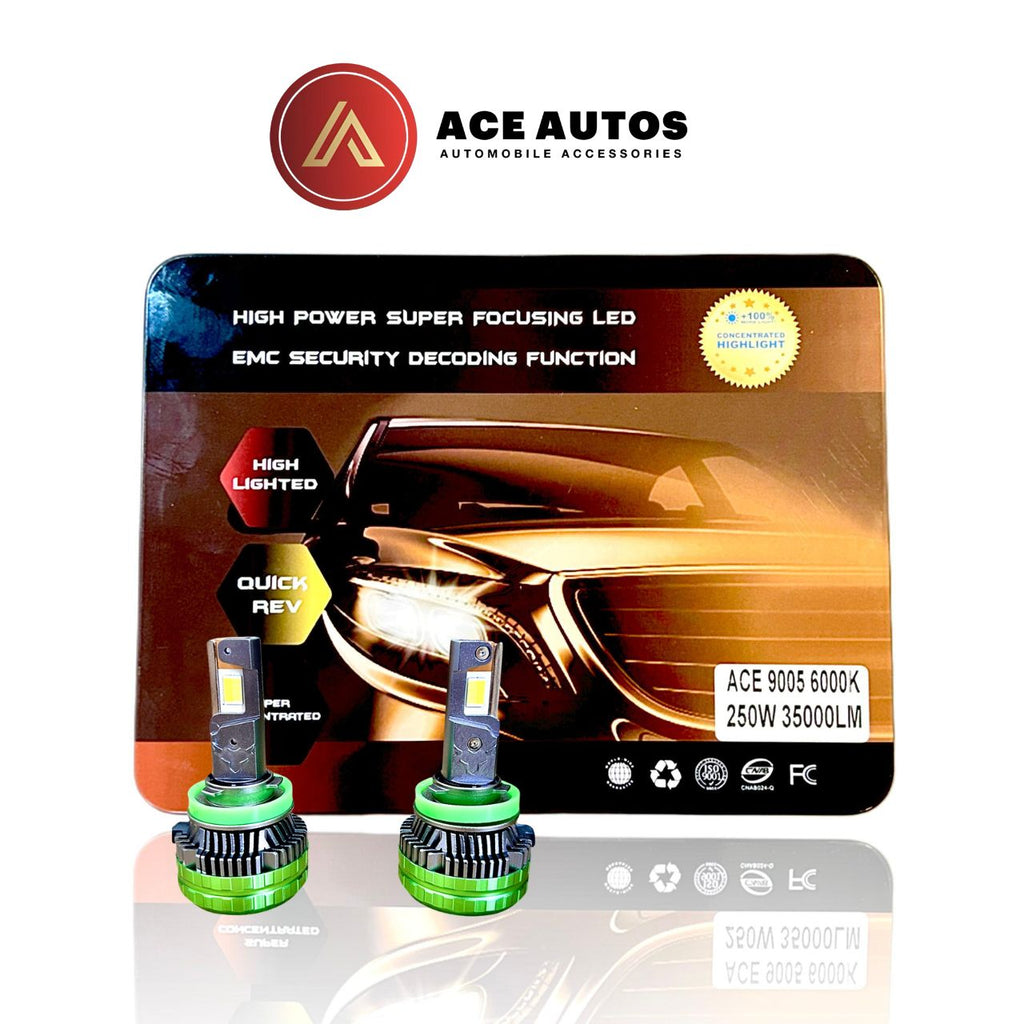 ACE AUTOS | 9005/HB3 LED Headlight Bulb 6000K, 250W (Set of 2 Bulbs)