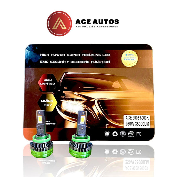 ACE AUTOS | 9005/HB3 LED Headlight Bulb 6000K, 250W (Set of 2 Bulbs)