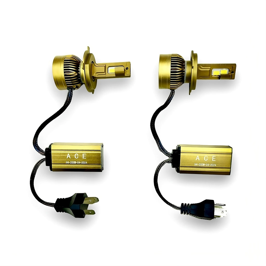 ACE AUTOS | H4/H19 LED Headlight Bulb 4300K (Warm White), 200W (Set of 2 Bulbs)