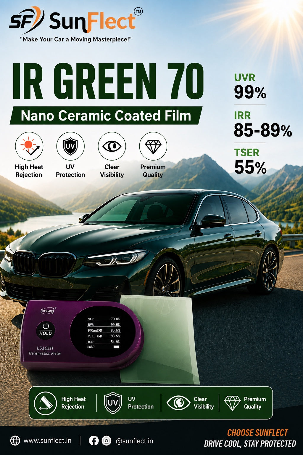 SunFlect Nano Ceramic Heat Protection Film IR Green 70
