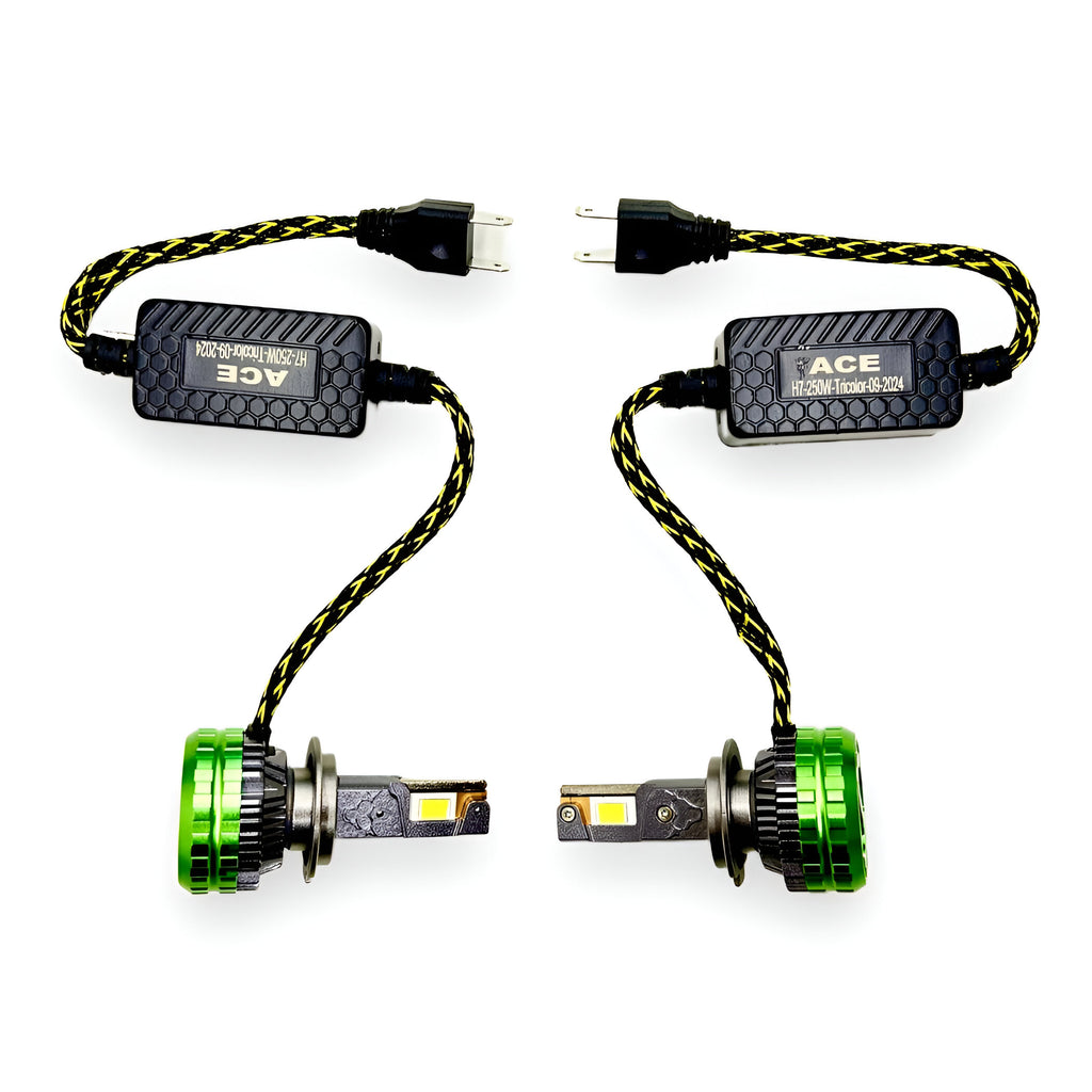 ACE H7/H18 Tricolor LED Headlight Bulb 250W (Set of 2 Bulbs)