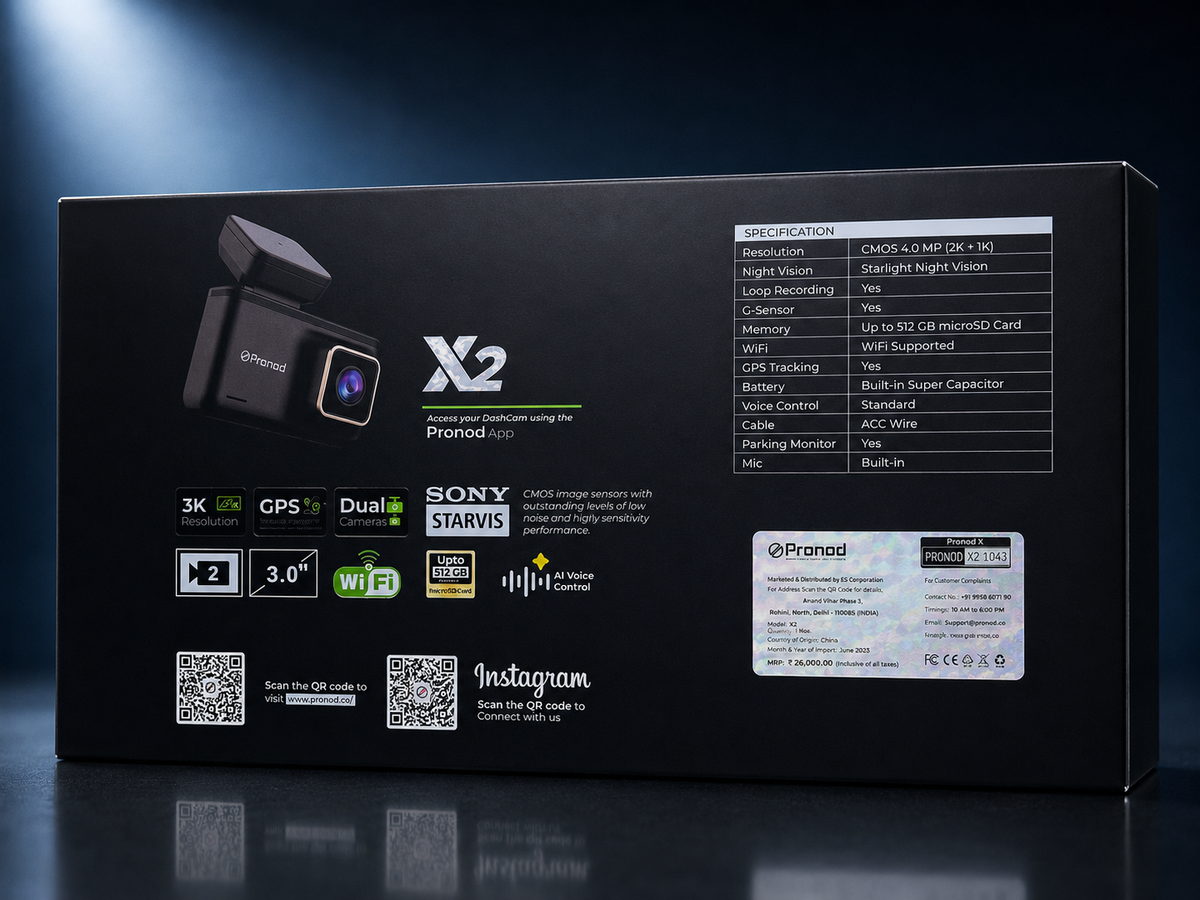 Pronod X2 Dashcam spec sheet