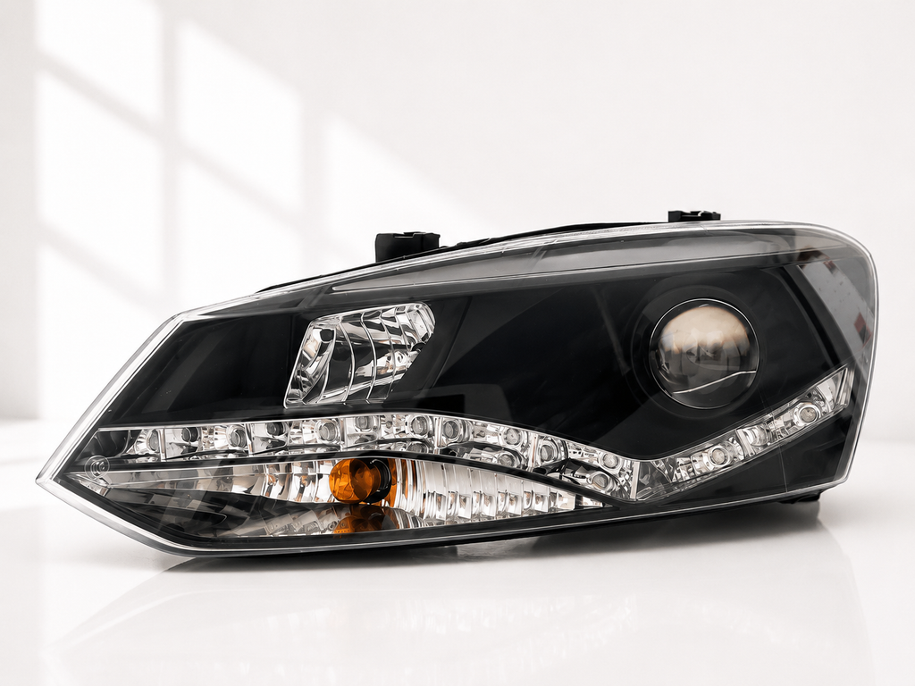 Volkswagen Polo headlight assembly, front angle detail