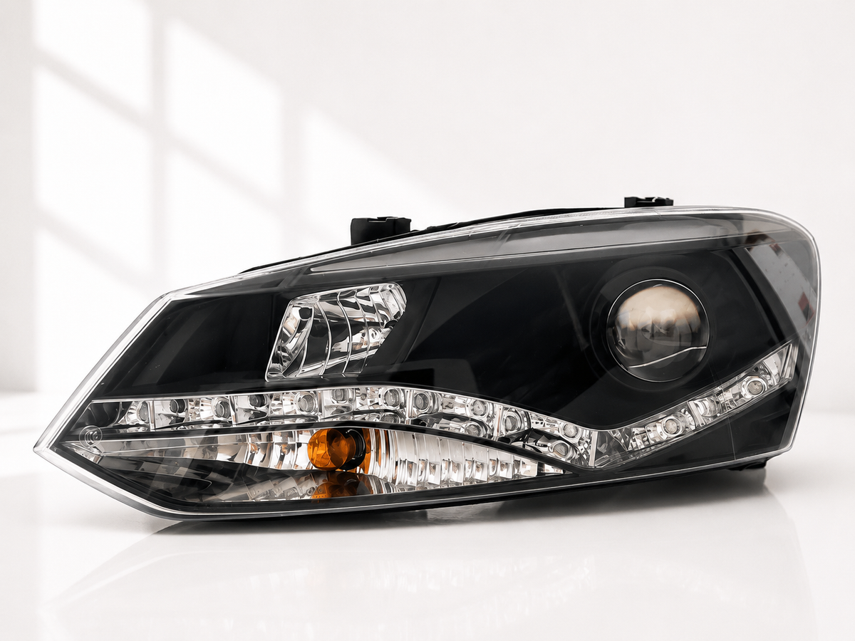 Volkswagen Polo headlight assembly, front angle detail