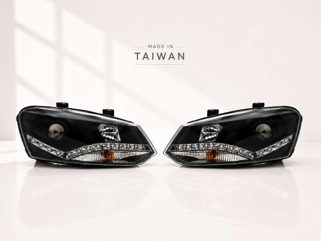 Volkswagen Polo (2009-2014) headlight set with DRL, front pair view