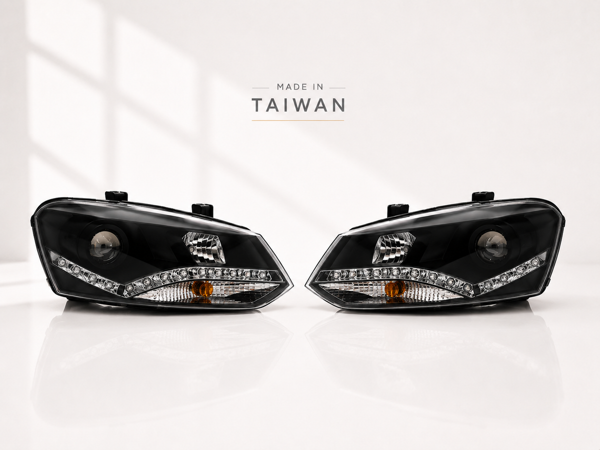 Volkswagen Polo (2009-2014) headlight set with DRL, front pair view