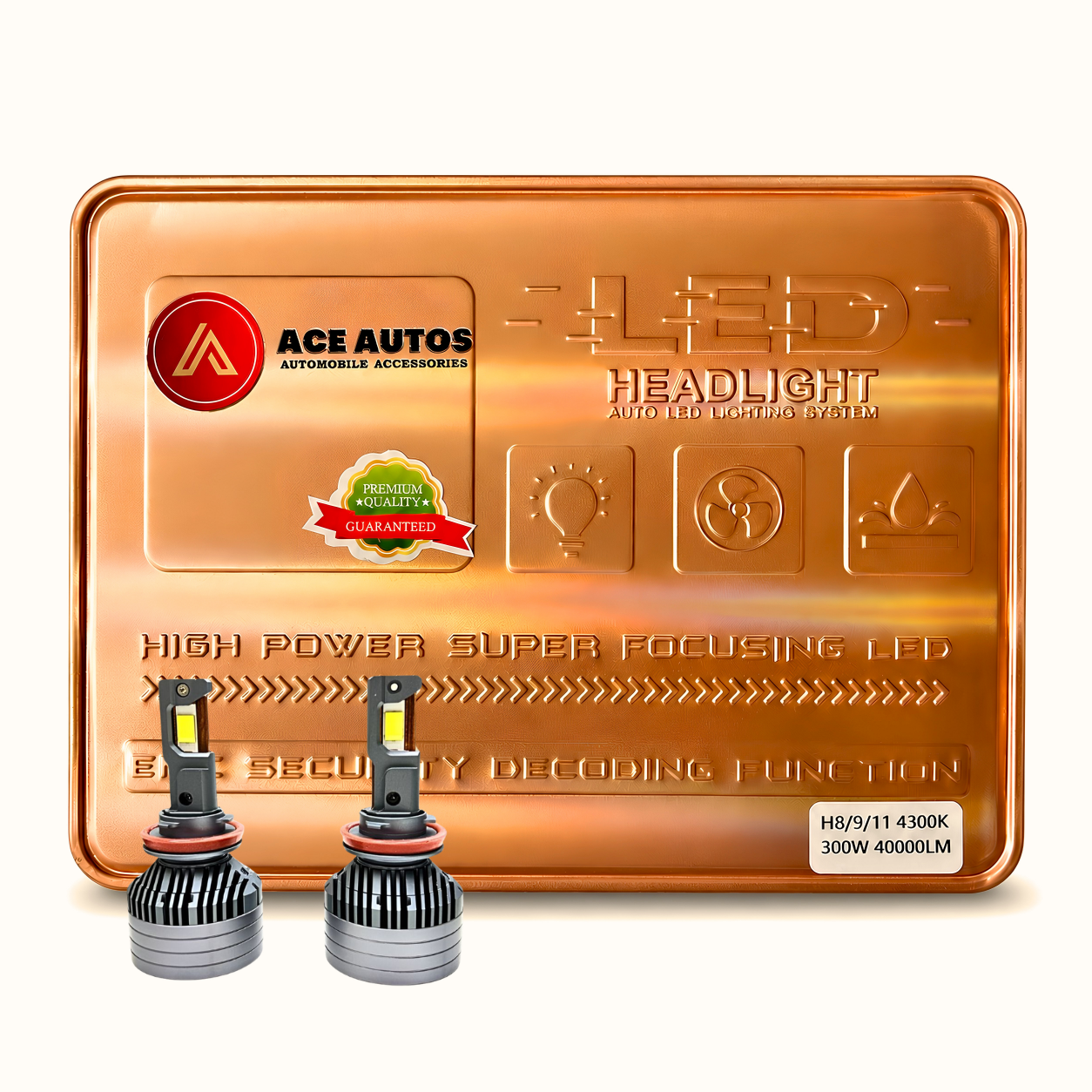 ACE H8/H9/H11 4300K 300W LED Headlight Bulb